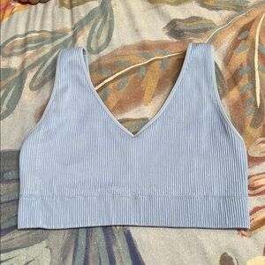 aerie Ribbed V-Neck Crop Cami in Light Blue